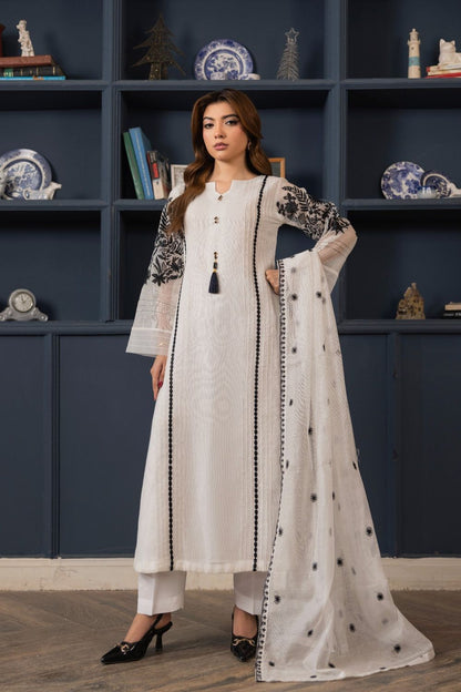 Off-White Embroidered Zari Net Festive Suit Online in Dubai UAE Abudhabi Ajman Sharjah