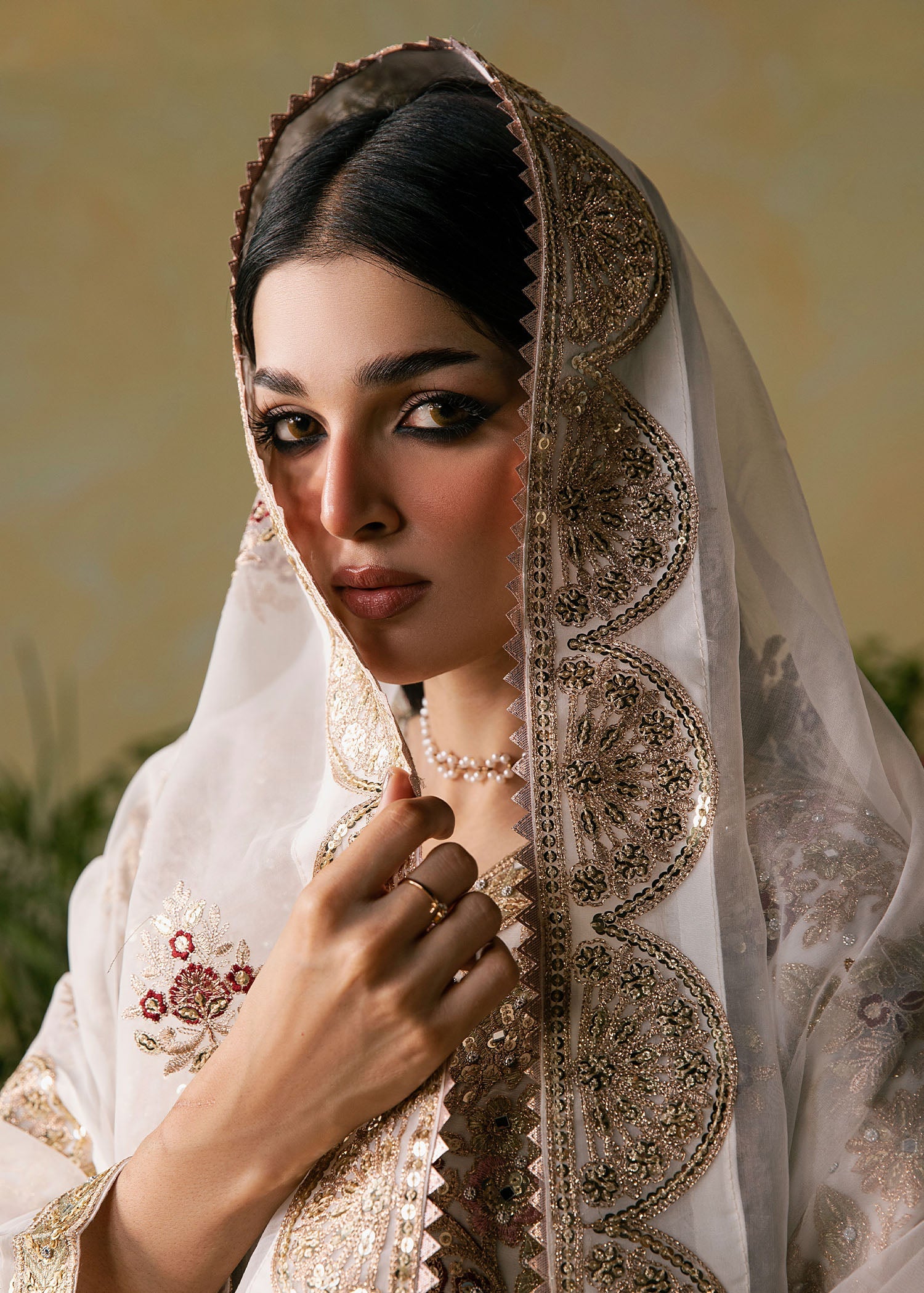 Off-White Gold Sequin Embroidered Organza Suit Online in Dubai DXB UAE Abudhabi Meena Bazaar