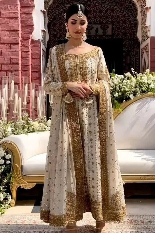 Off White Hand Embellished Indian Raw Silk Wedding Salwar Kameez Online in Dubai UAE Abudhabi Ajman Sharjah