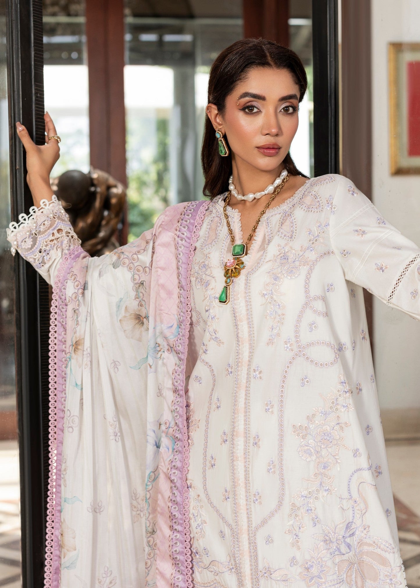 Off-White Lawn Embroidered Festive Suit Online in UK USA Canada
