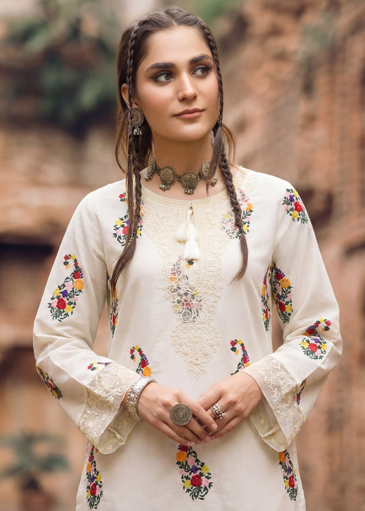Off-White Lawn Embroidered Ladies Suit Online in Dubai DXB UAE Abudhabi Meena Bazaar