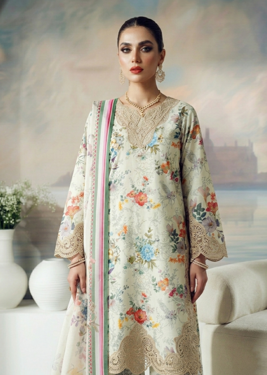 Off-White Lawn Embroidered Party Wear Suit Online in Dubai DXB UAE Abudhabi Meena Bazaar