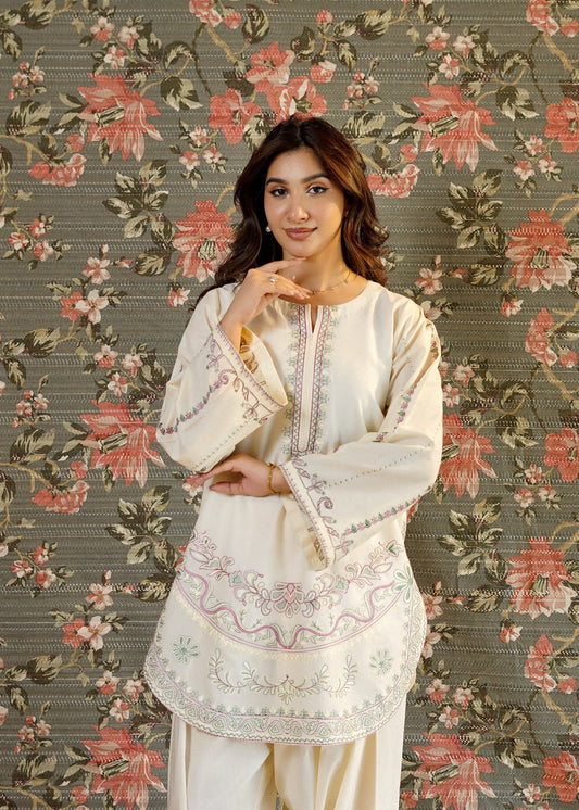 Off-White Lawn Farshi Shalwar Kurta Set Online in Sri Lanka India Australia