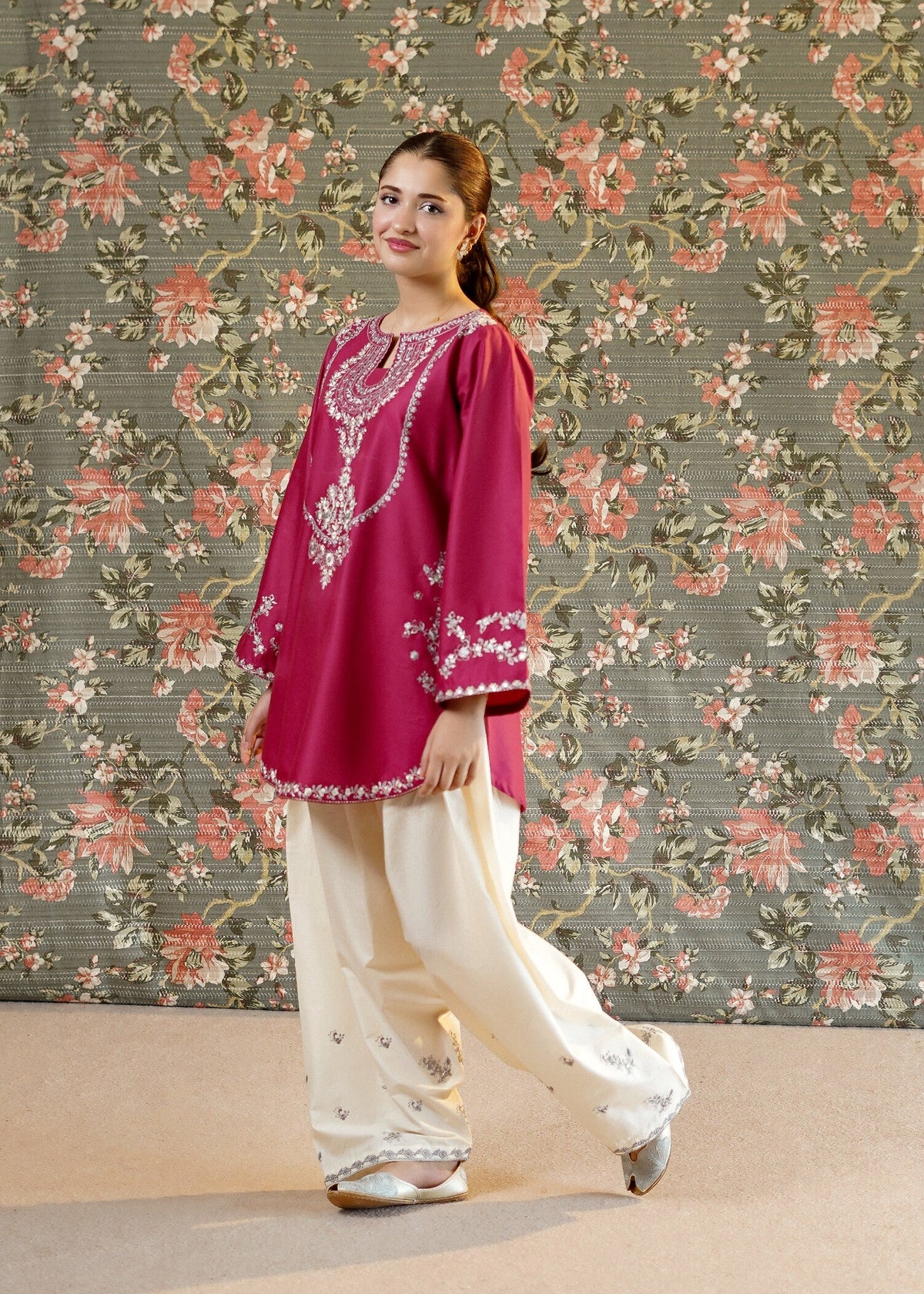 Off-White Lawn Farshi Shalwar Kurta Set Ready to Wear Online in Sri Lanka India Australia