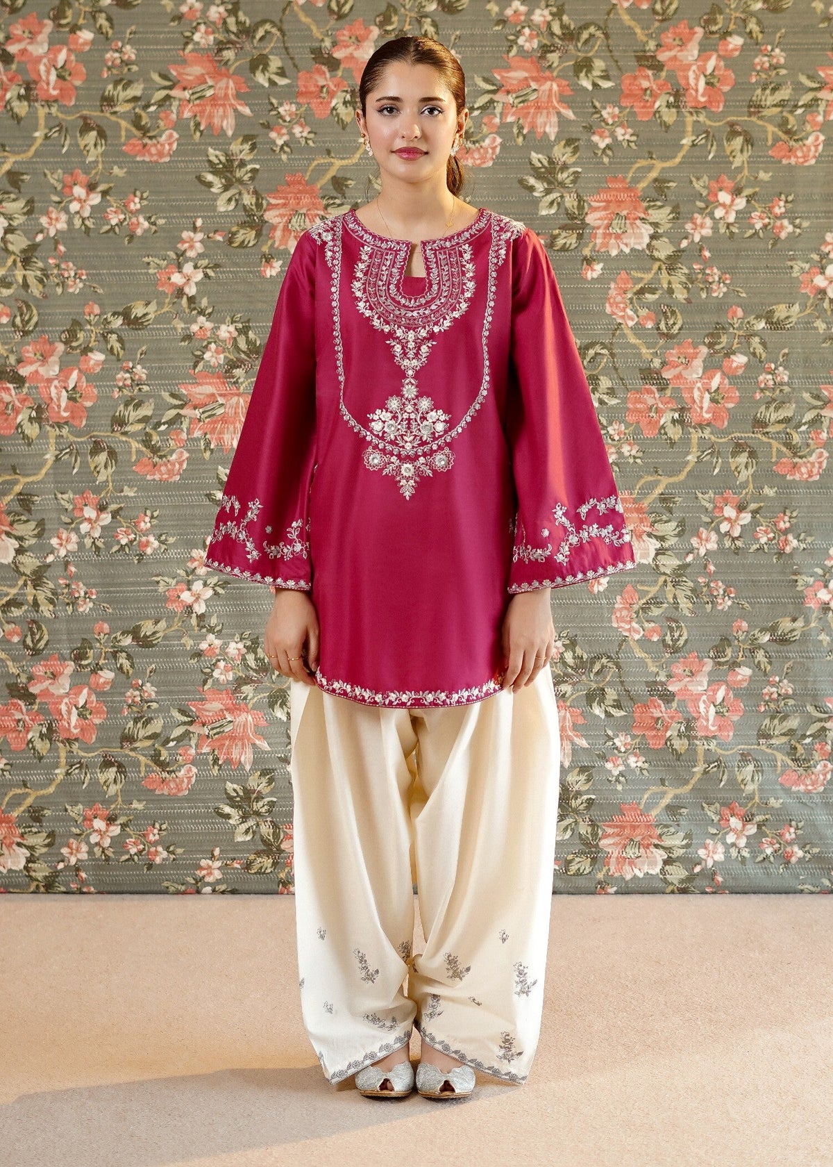 Off-White Lawn Farshi Shalwar Kurta Set with Sequin Work Online in Dubai UAE Abudhabi Ajman Sharjah