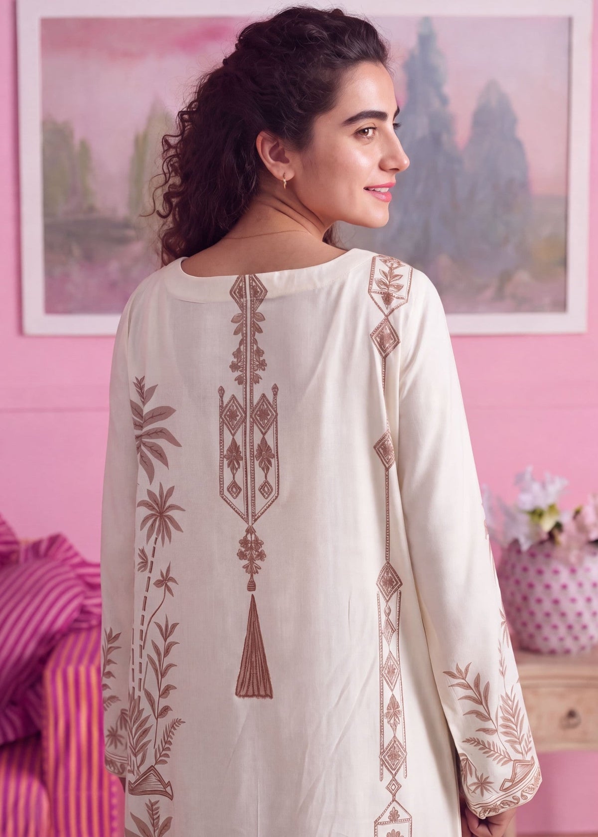 Off-White Linen Embellished Kaftan Online in Sri Lanka India Australia