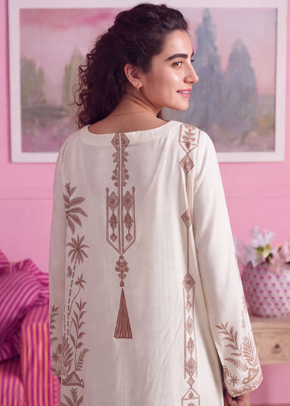 Off-White Linen Embellished Kaftan Online in Sri Lanka India Australia