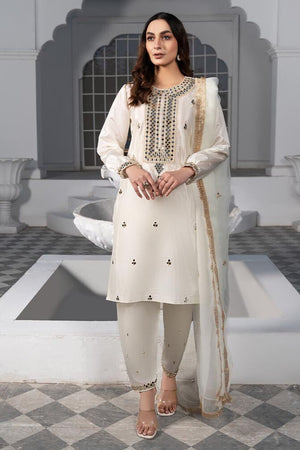 Off-White Mirror Work Kattan Silk Salwar Kameez Online in Dubai UAE Abudhabi Ajman Sharjah