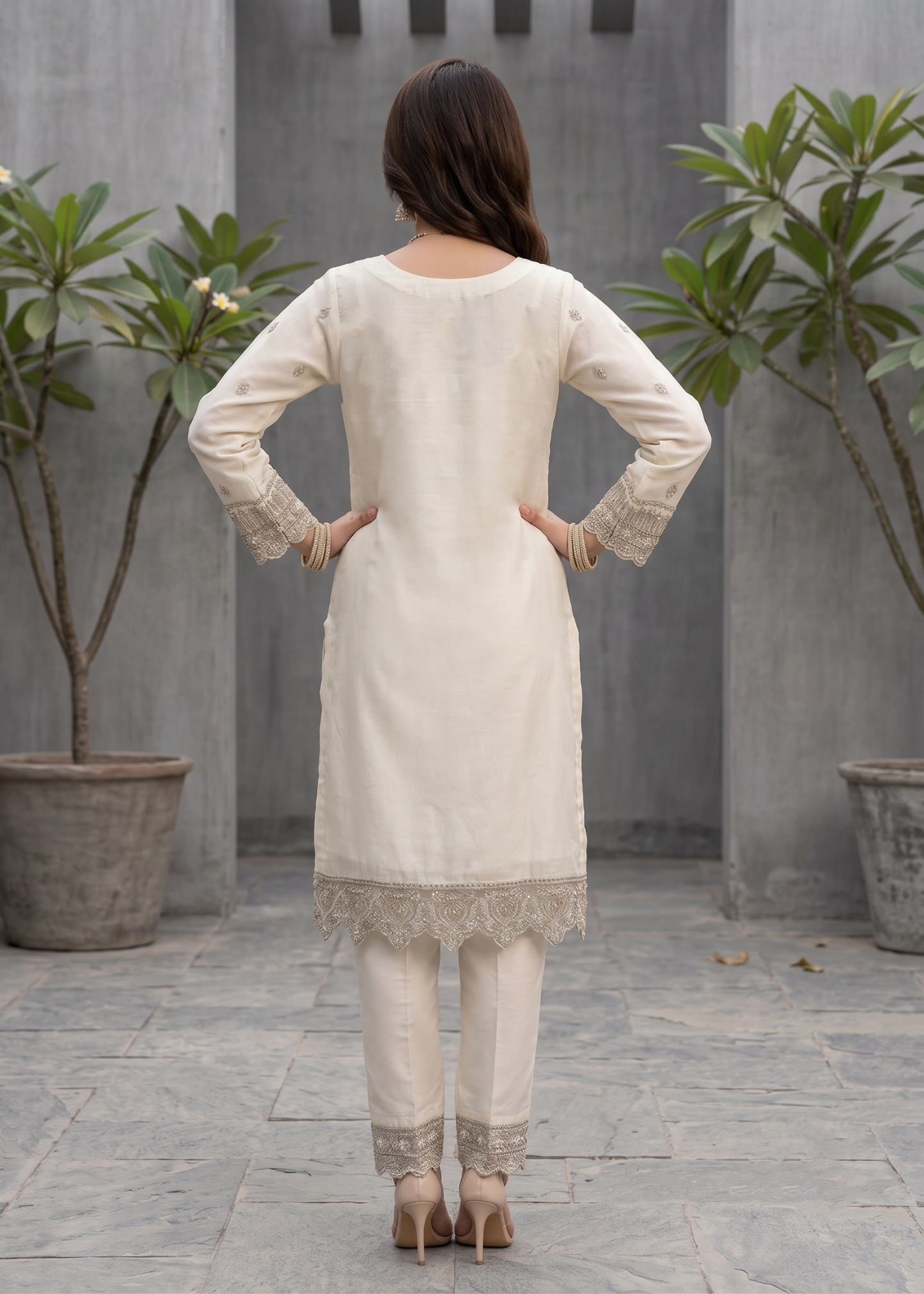 Off-White Organza Embroidered Dress Material Online in Dubai DXB UAE Abudhabi Meena Bazaar