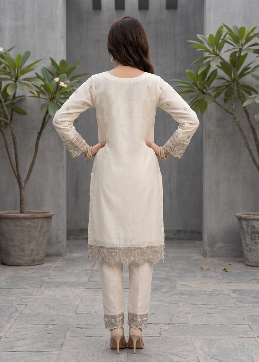 Off-White Organza Embroidered Dress Material Online in Dubai DXB UAE Abudhabi Meena Bazaar