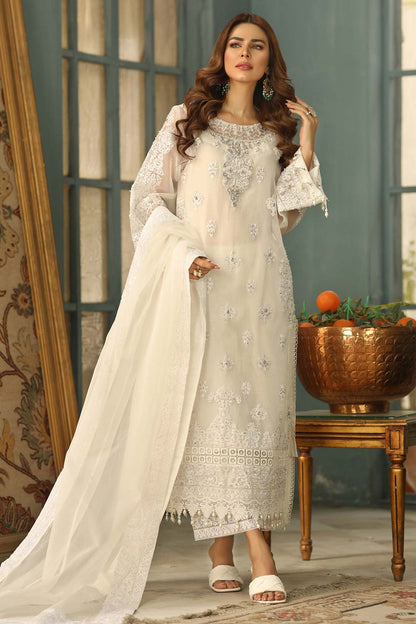Off-White Organza Embroidered Festive Suit Online in Dubai UAE Abudhabi Ajman Sharjah