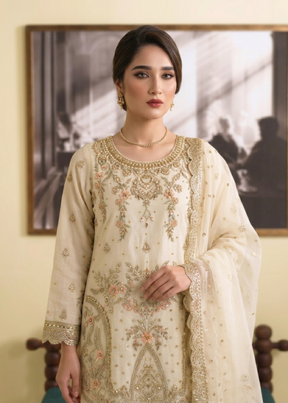 Off White Organza Embroidered Ladies Suit Online in UK USA Canada