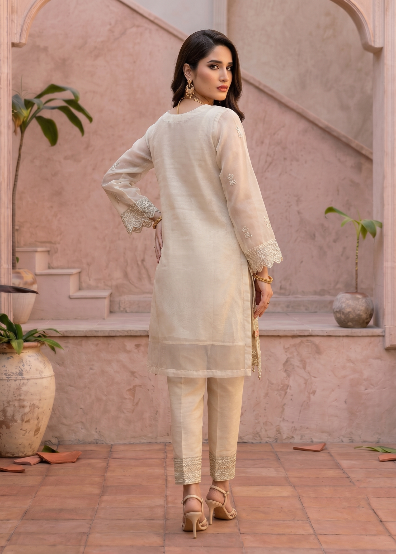 Off-White Organza Embroidered Pakistani Suit Online in Dubai DXB UAE Abudhabi Meena Bazaar