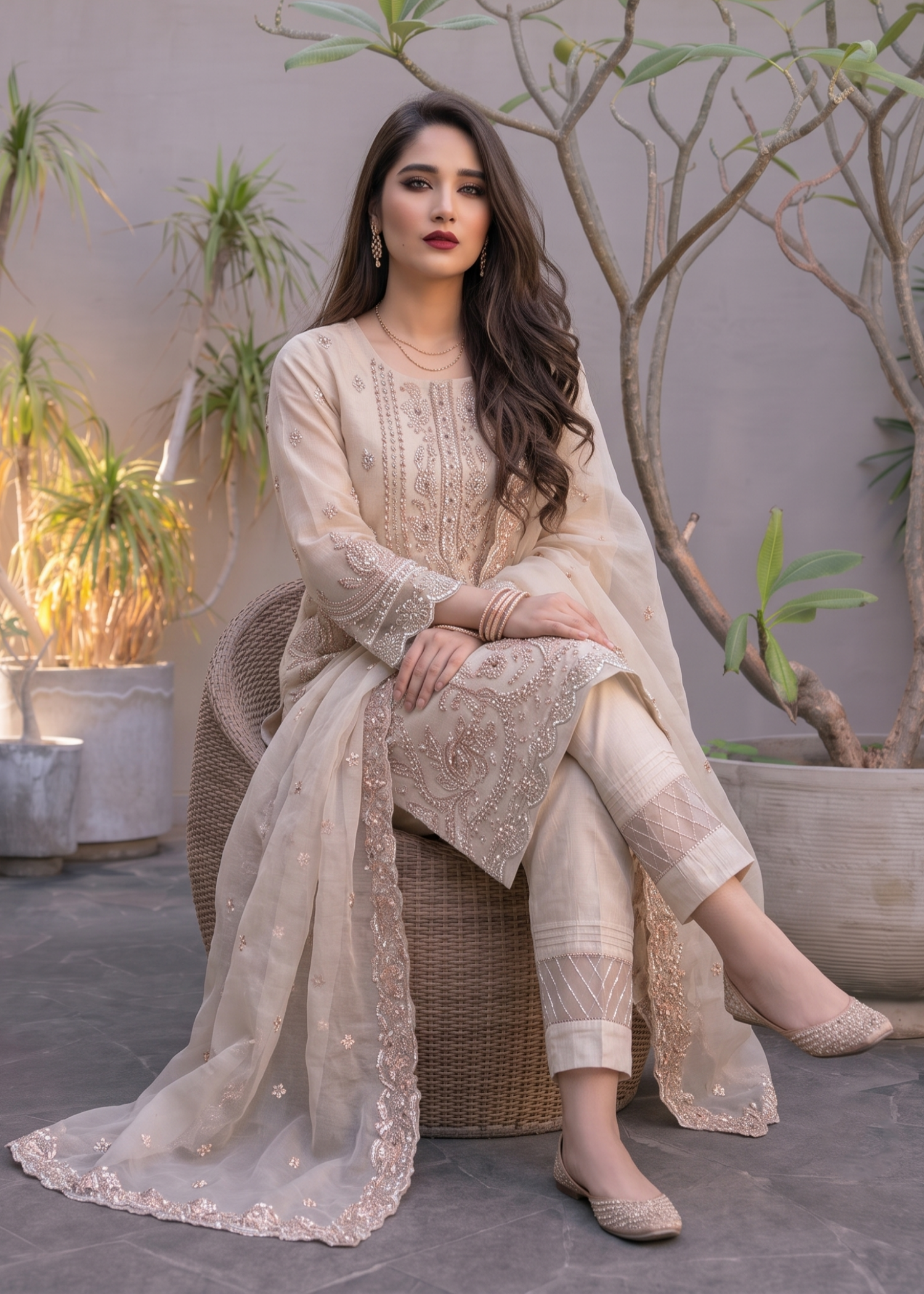 Off-White Organza Embroidered Pakistani Suit Online in Dubai UAE Abudhabi Ajman Sharjah