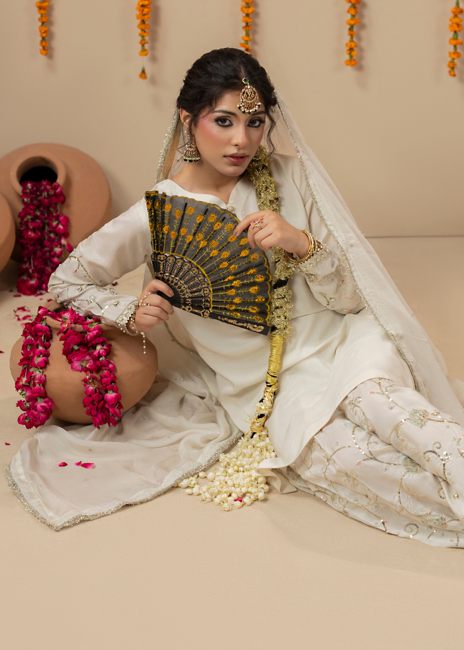 Off-White Raw Silk Farshi Shalwar Suit Online in Dubai UAE Abudhabi Ajman Sharjah