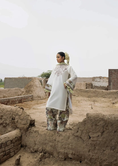 Off-White Straight Kurta Farshi Shalwar with Printed Dupatta Online in Sri Lanka India Australia