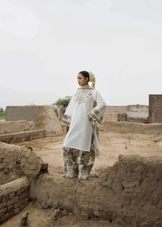 Off-White Straight Kurta Farshi Shalwar with Printed Dupatta Online in Sri Lanka India Australia
