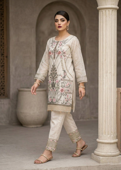 Off White Straight Kurta Organza Suit Online in Dubai DXB UAE Abudhabi Meena Bazaar