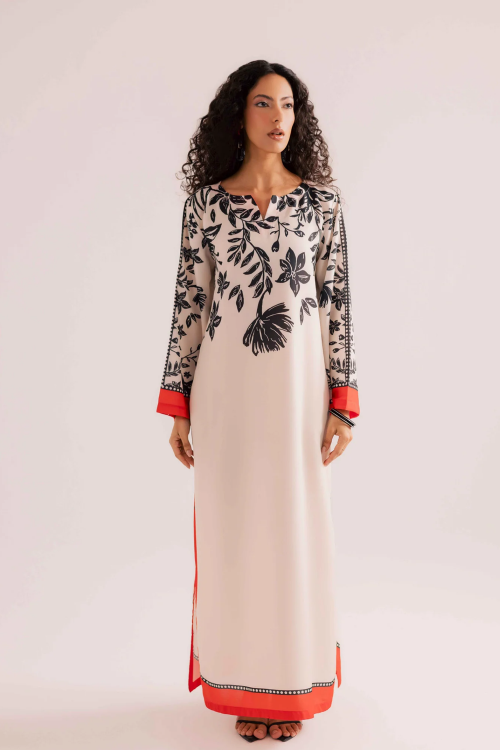 Off-White Sunset Orange Asymmetrical Kaftan Online in Dubai UAE Abudhabi Ajman Sharjah