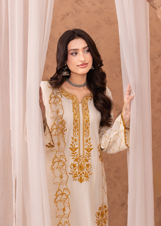 Off-White Viscose Embroidered Pakistani Designer Suit Online in Sri Lanka India Australia