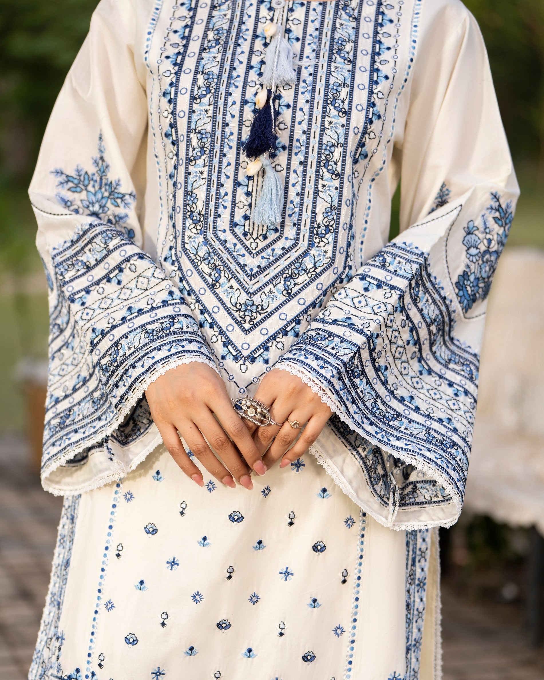 off White Multi Thread Work cotton Readymade farshi shalwar Suit Online in Sri Lanka India Australia
