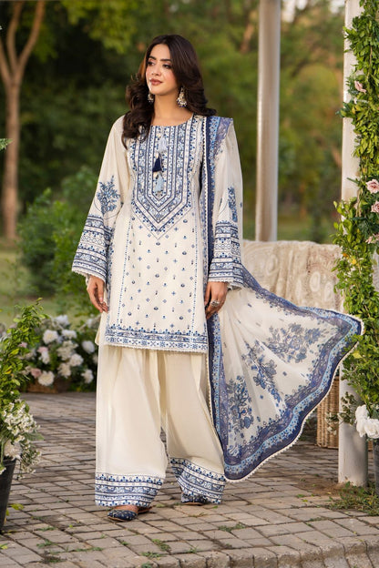 off White Thread Work Cotton Partywear Suit Online in Dubai UAE Abudhabi Ajman Sharjah