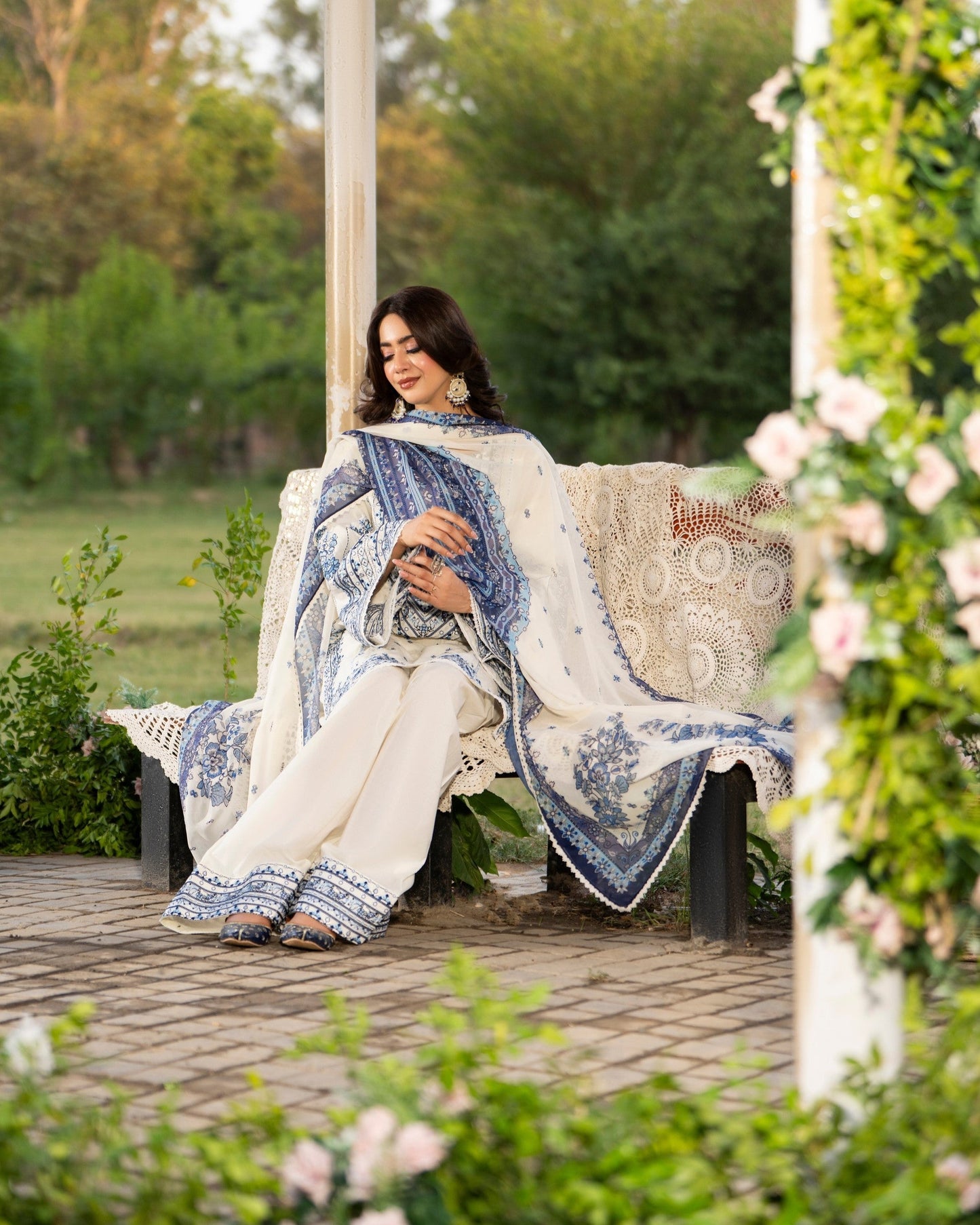 off White cotton Embroidered Partywear Salwar Kameez Online in Sri Lanka India Australia