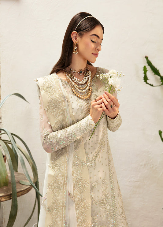 Off White Embellished Chiffon Suit