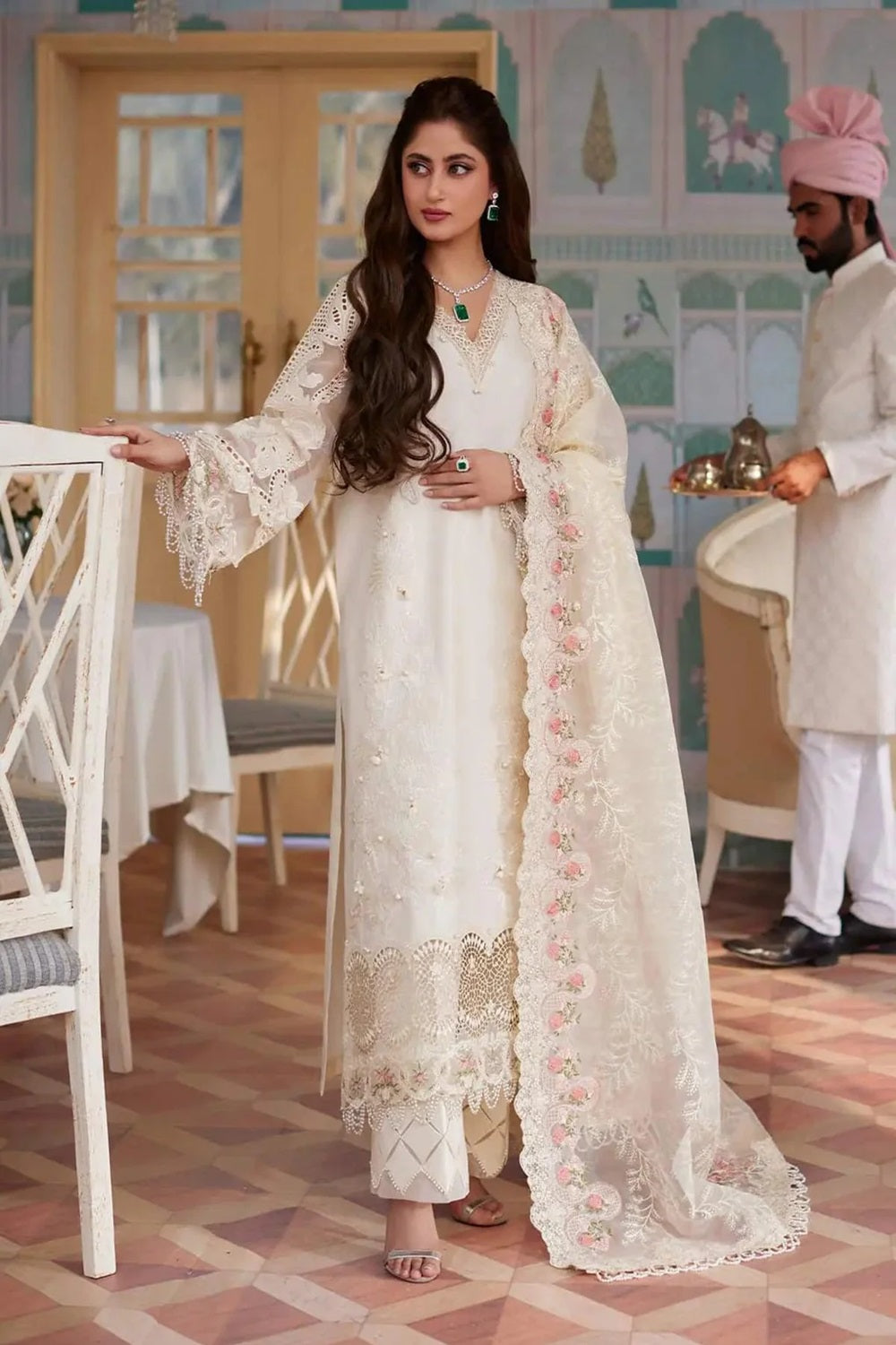 Off White Chikankari Lawn Suit with Chiffon Dupatta