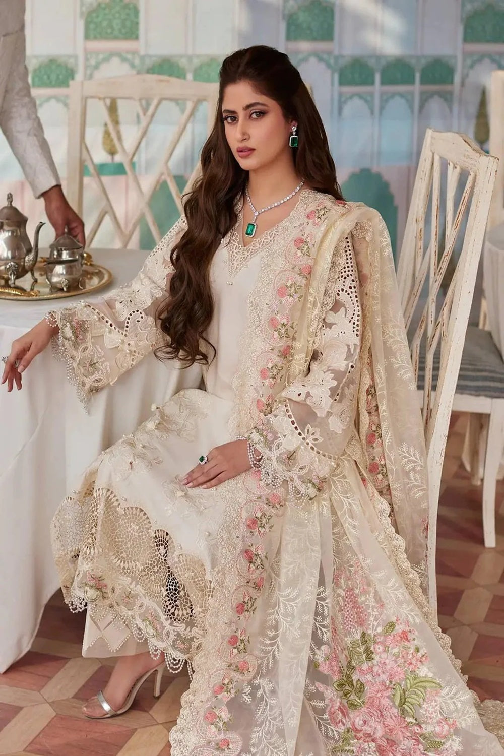 Off White Chikankari Lawn Suit with Chiffon Dupatta