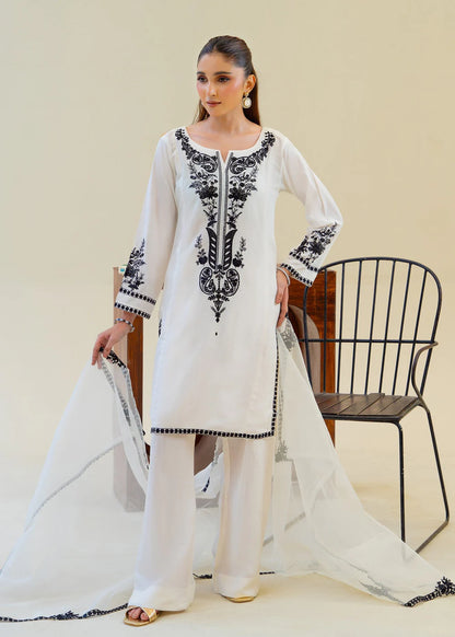 Off White Viscose Raw Silk Embroidered Kurta Set with Dupatta