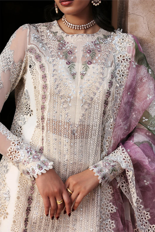 Off White Cutwork & Sequins Embroidered Organza Suit