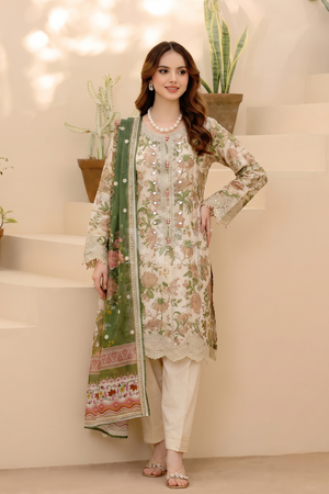 Olive Embroidered Munaar Pakistani Suit Online in Dubai UAE Abudhabi Ajman Sharjah