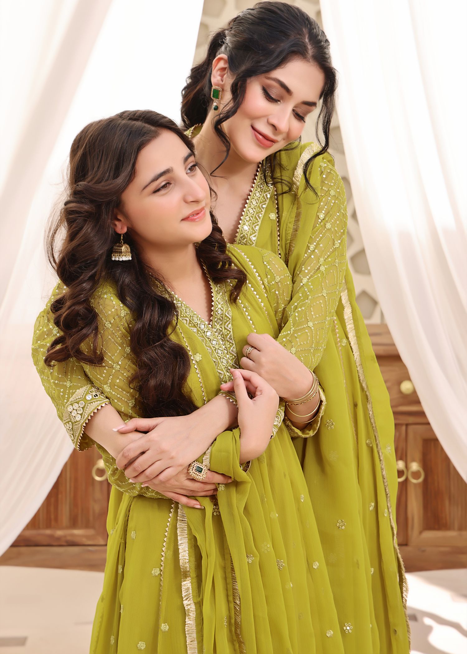 Olive Green Chiffon Festive Wear Dress Online in Sri Lanka India Australia