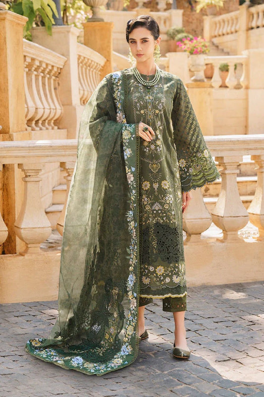 Olive Green Chikankari Embroidered Lawn Suit Online in Dubai UAE Abudhabi Ajman Sharjah