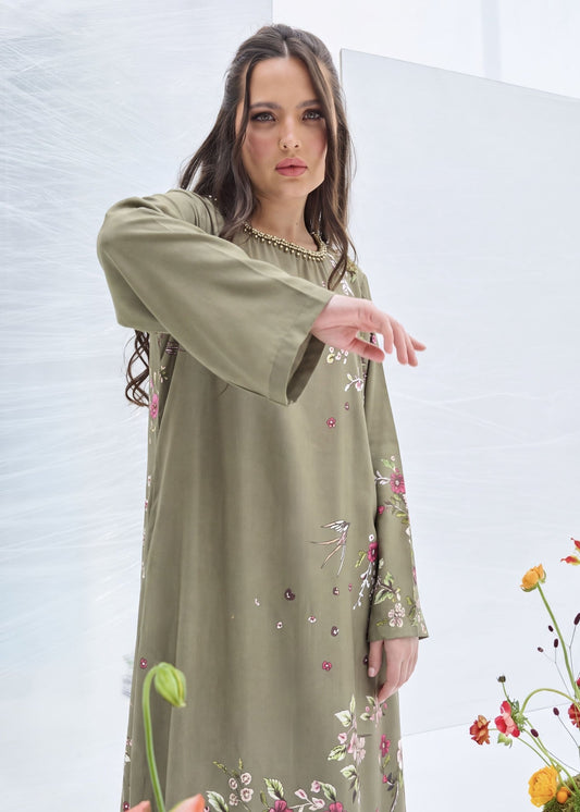 Olive Green Corduroy Kaftan Trending Online in Dubai DXB UAE Abudhabi Meena Bazaar