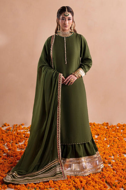 Olive Green Embellished Raw Silk Gharara Online in Dubai UAE Abudhabi Ajman Sharjah