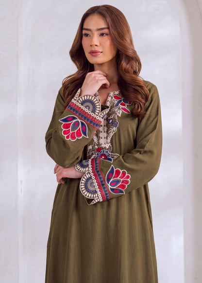 Olive Green Embroidered Kaftan Online in Dubai DXB UAE Abudhabi Meena Bazaar