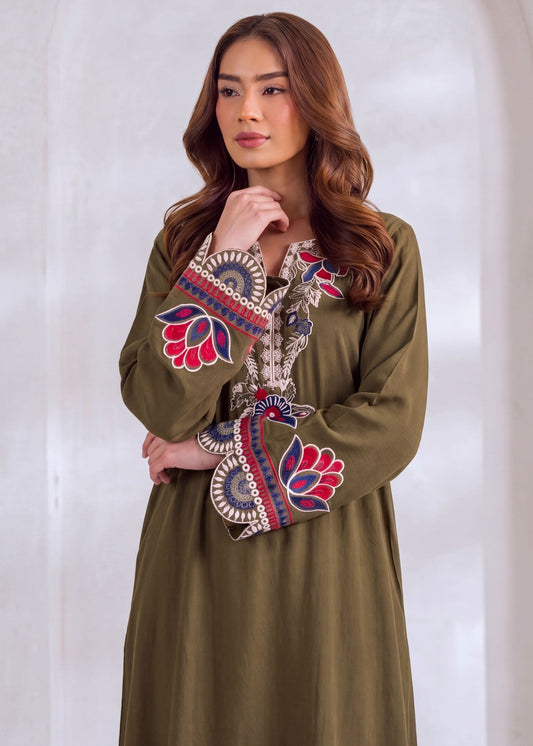 Olive Green Embroidered Kaftan Online in Dubai DXB UAE Abudhabi Meena Bazaar