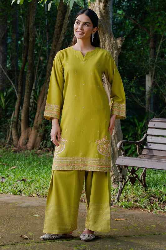 Olive Green Embroidered Khaddar Kurta Set Online in Dubai UAE Abudhabi Ajman Sharjah