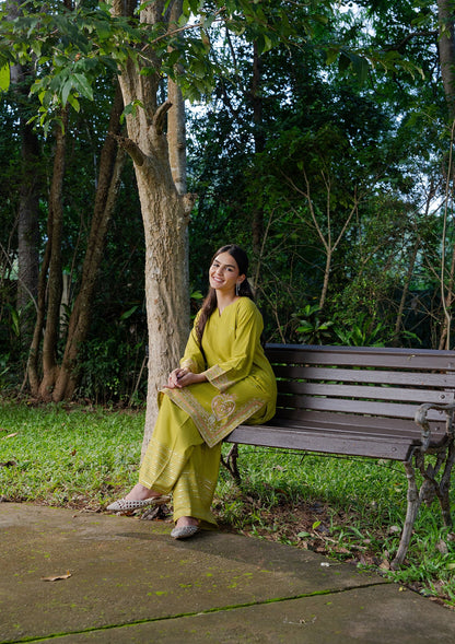 Olive Green Embroidered Khaddar Pakistani Kurta Set Online in KSA Riyadh Saudi Arabia Oman Bahrain Qatar