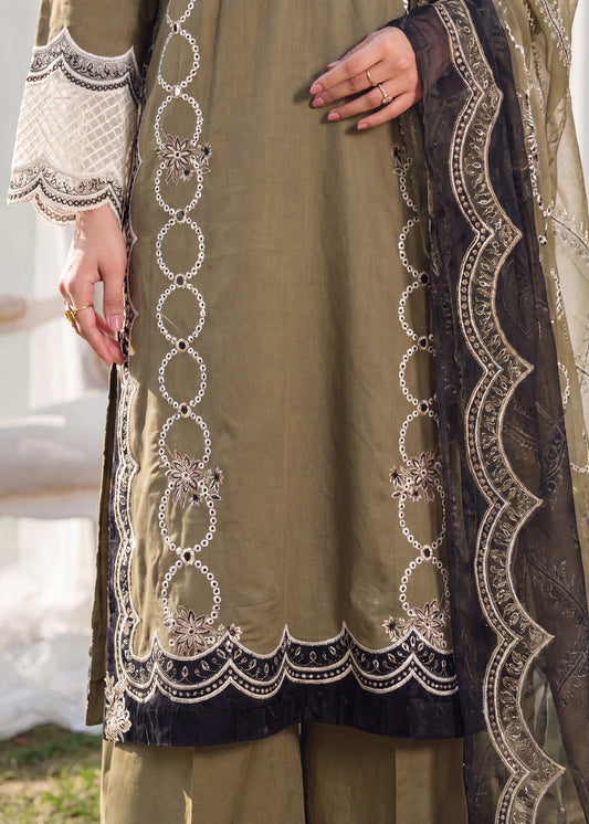 Olive Green Embroidered Lawn 3 Piece Suit Online in Dubai DXB UAE Abudhabi Meena Bazaar