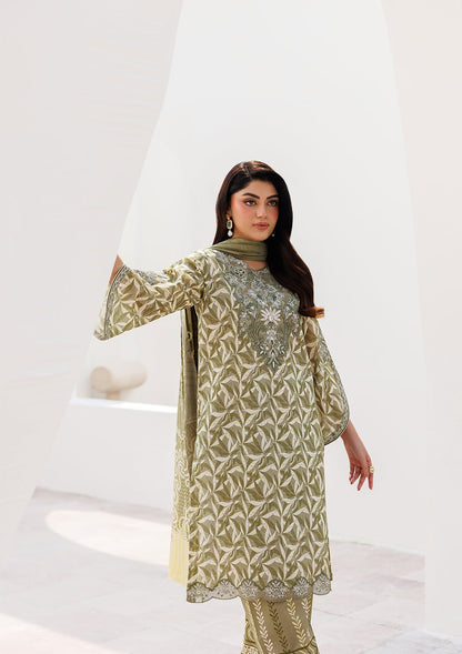 Olive Green Embroidered Lawn Dress Material Online in Dubai UAE Abudhabi Ajman Sharjah