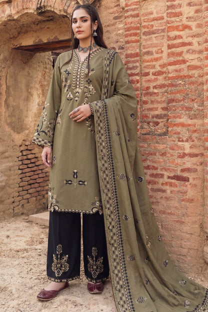 Olive Green Embroidered Lawn Salwar Kameez Online in Dubai UAE Abudhabi Ajman Sharjah