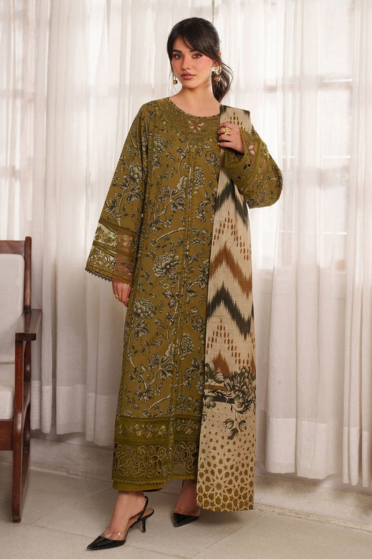 Olive Green Embroidered Lawn Salwar Suit Online in Dubai UAE Abudhabi Ajman Sharjah