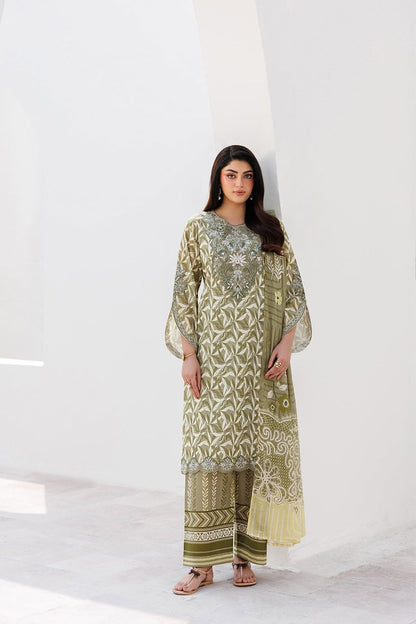 Olive Green Embroidered Lawn Salwar Suit Online in Dubai UAE Abudhabi Ajman Sharjah