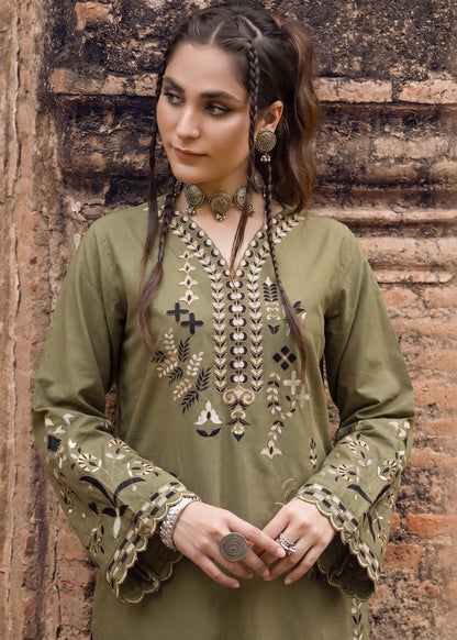 Olive Green Embroidered Lawn Shalwar Kameez Online in Dubai DXB UAE Abudhabi Meena Bazaar