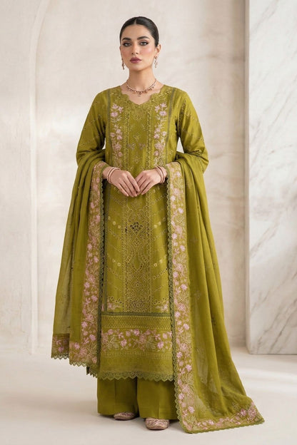 Olive Green Embroidered Lawn Suit Online in Dubai UAE Abudhabi Ajman Sharjah
