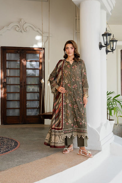 Olive Green Embroidered Lawn Suit Online in Dubai UAE Abudhabi Ajman Sharjah