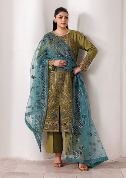 Olive Green Embroidered Organza Festive Wear Salwar Kameez Online in Sri Lanka India Australia